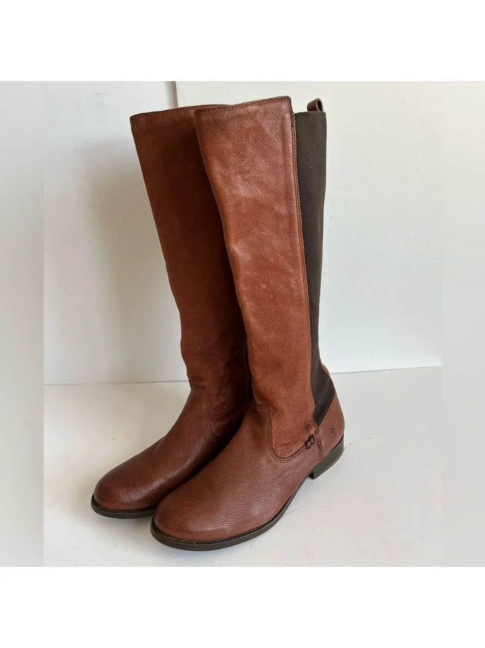 Frye Molly Gore Brown Tall Elastic Panel Riding Boots size 8.5B